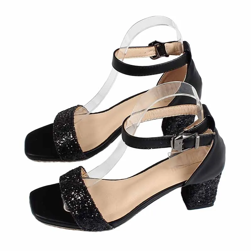 

Buckle Sandals Sexy Black Shoes for Women All-Match 2021 Summer Clear Heels Bling Bling Beige New Fashion High Strap Girls Brigh