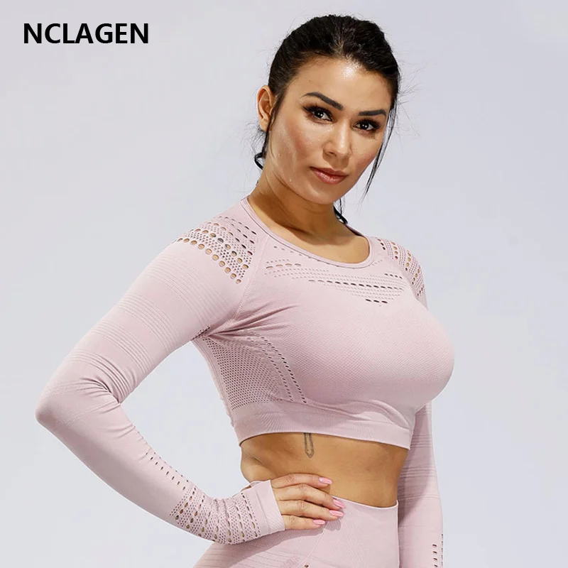 Топ для йоги рубашка фитнеса и бега дышащий ажурный жаккардовый бесшовный топ с