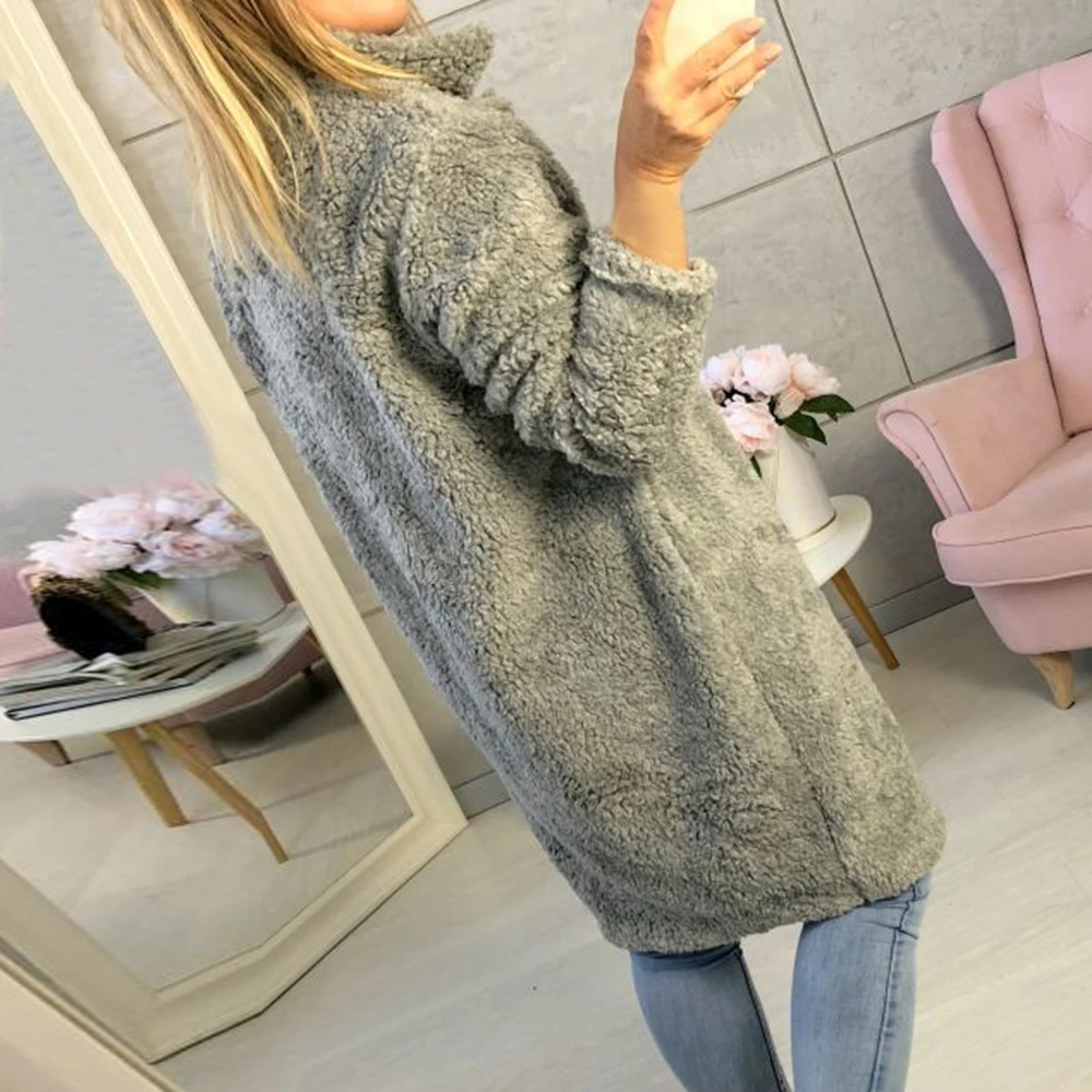 2019 Для женщин плюшевое пальто для девочек осень-зима куртка Повседневное теплая