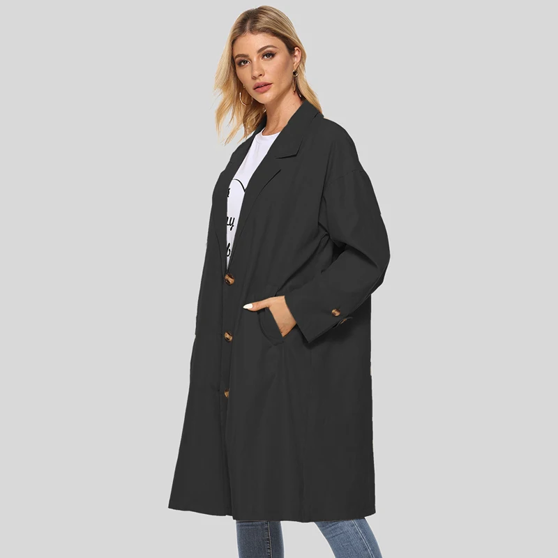

Autumn new trend fashion coat solid color suit collar windbreaker Women's Flow suits the double pocket long sleeve top