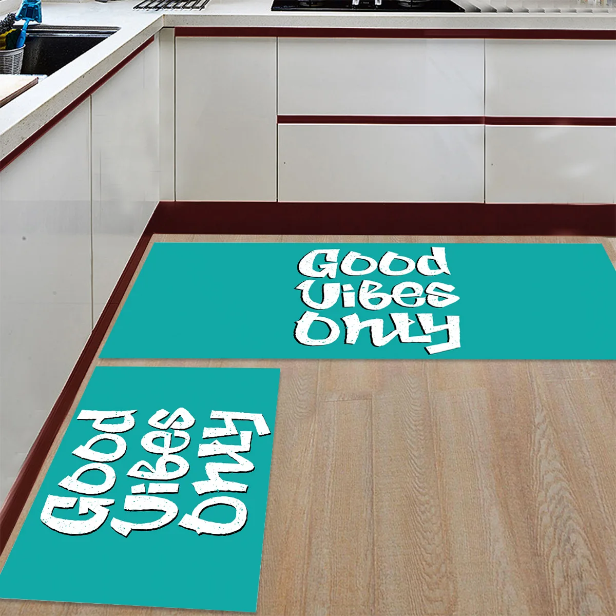 Street Style Good Vibes Only 2 Piece Mat For Kitchen Under A Pet Water Food Bowl Doormats Entrance Way Bathroom Accessories | Дом и сад