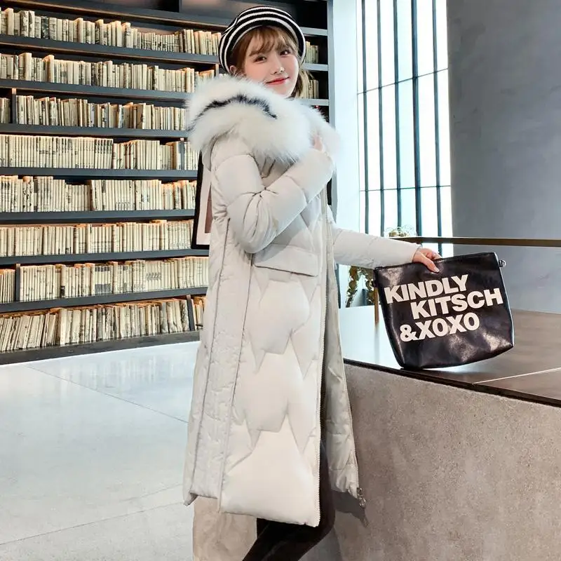Женский длинный пуховик с меховым воротником размеры до 3XL | Женская одежда