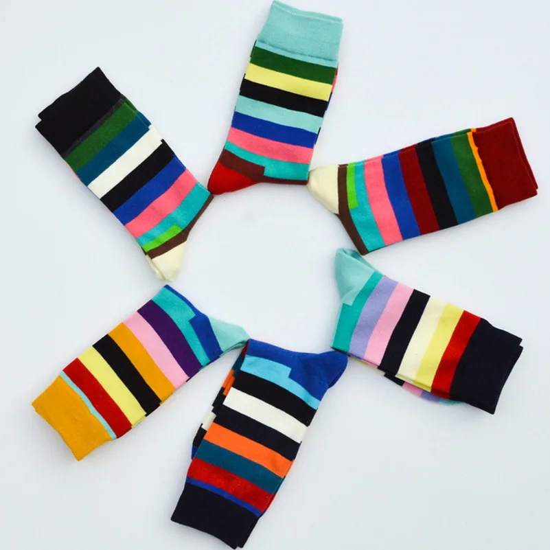 LKWDer 6 пар мужские забавные носки Calcetines Happy носки для мужчин Chaussette Homme красочные полосатые Meias удобные теплые носки