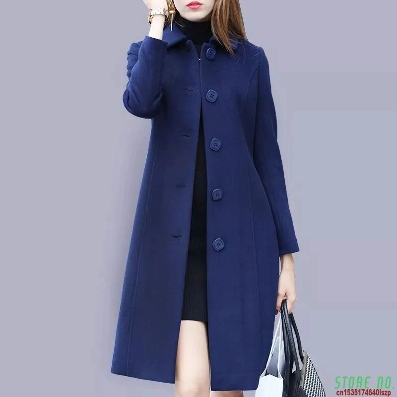 

2020 new single-breasted autumn and winter woolen coat women's mid-length coat casual women's woolen coat