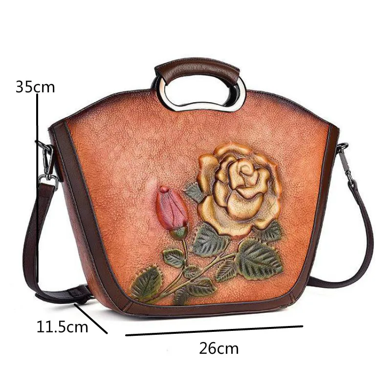 

Bestform 2021 New Retro Hand Painted Women Bag Genuine Leather Elegant Rose Handbag First Layer Cowhide Large Shoulder Bags
