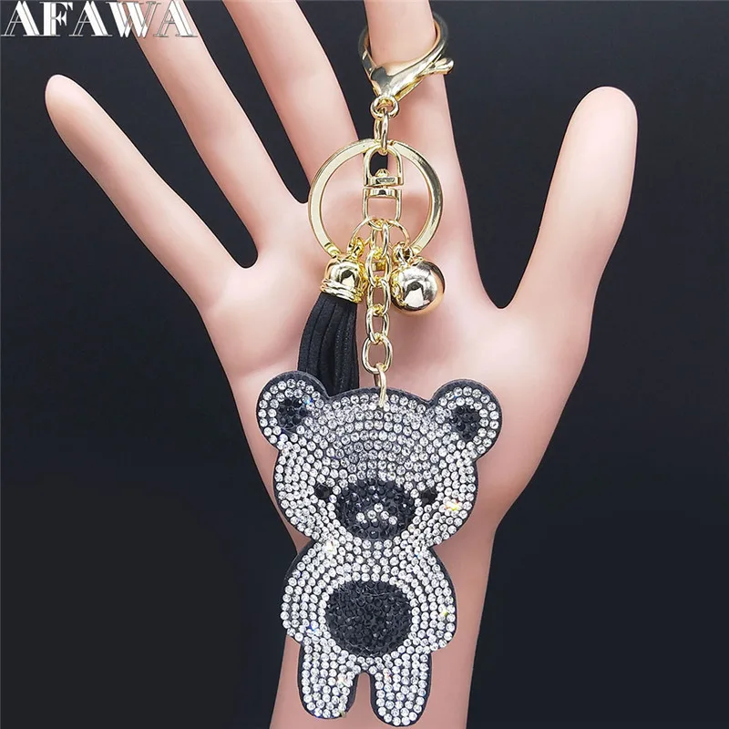 

Fashion Cute Bear Crystal Tassel Key Chain for Women Keyring Bag Accessories Christmas Gift Jewelry llavero mujer KXH102S01