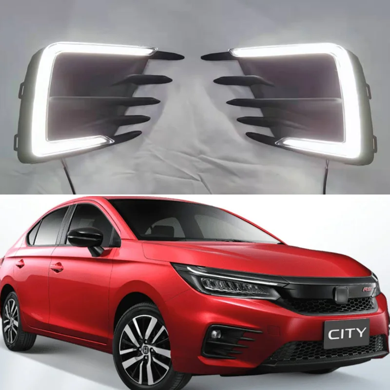 

Автомобильный светодиодный DRL Дневной светильник для Honda City RS 2020 динамический желтый указатель поворота Габаритные светильник противотуманные лампы Автомобильные передние фары для вождения