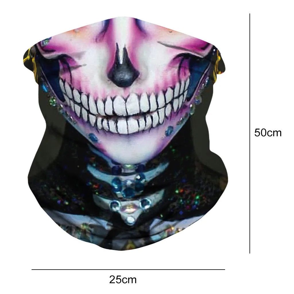 

Adult Unisex Halloween 3D Digital Skull Skeleton Printed Mask Neck Gaiter Tube Seamless Mask Headwear Motorcycle Protective Mask