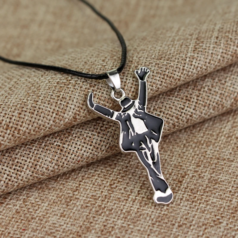 

MJ Classic Pop Star Singer MJ Necklace Black and White Dancing Jackson Pendant Necklace for Fans Monumental Jewelry