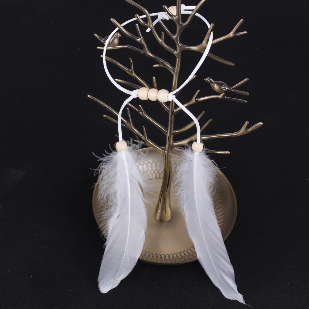 

Bohemia White Feather Headbands Wooden Beads Long Tassel Gypsy Hairbands for Women Girls Hippie Head Band Hair Accessories