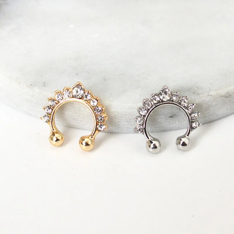 Винтажные серьги клипсы с кристаллами манжеты без пирсинга кольцо для носа новые