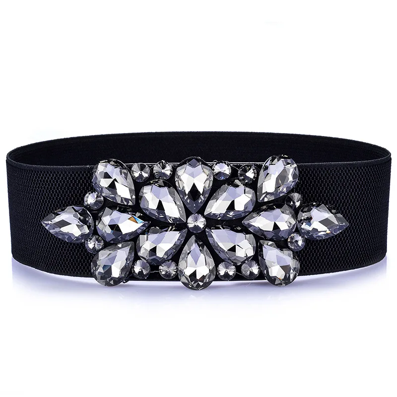 Fashion Women Elastic Wide Corset Belt for Women Glass Crystal Ceinture Ladies Thin Rhinestone Inlaid Belt Waist Girdle Sj21
