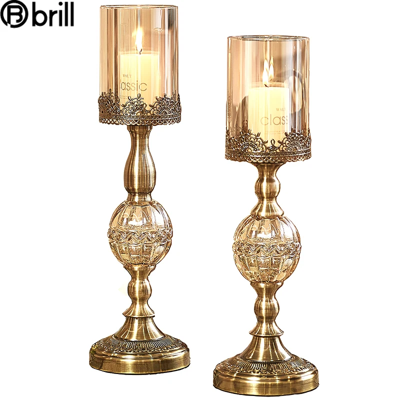 Bougeoir en cristal doré de luxe américain, support de Table en verre, pour salle de mariage, hôtel, chandelier en métal, décoration de Table à manger