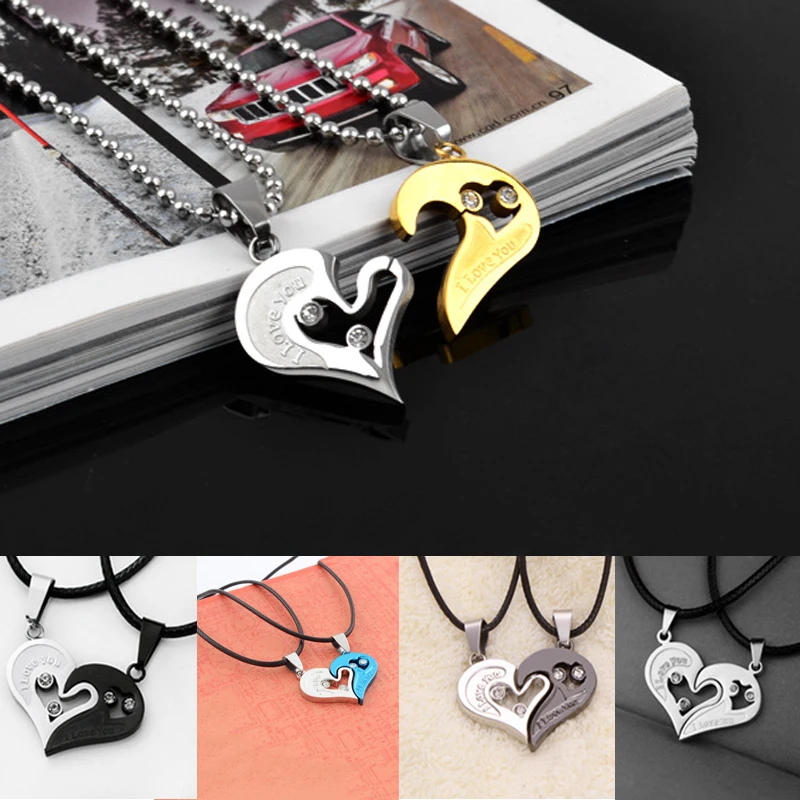 1 pair Fashion Couple Heart Shape I Love You Pendant Necklace Unisex Lovers Couples Jewelry Fashion Gift Accessories