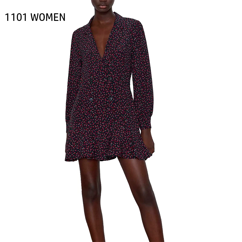 ZA Новое весеннее женское цветное платье выше колена с цветочным принтом и