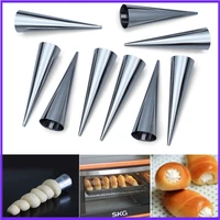 12pcs high quality conical tube cone roll moulds stainless steel spiral croissants molds pastry cream horn cake bread mold