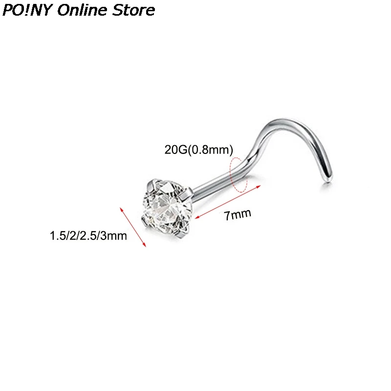 

1Pc 20g 1.5/2/2.5/3mm Zircon Gem Bone Nose Stud Piercing Earring Anodized Rose Gold Color Nose Ring Prong CZ Nose Jewelry