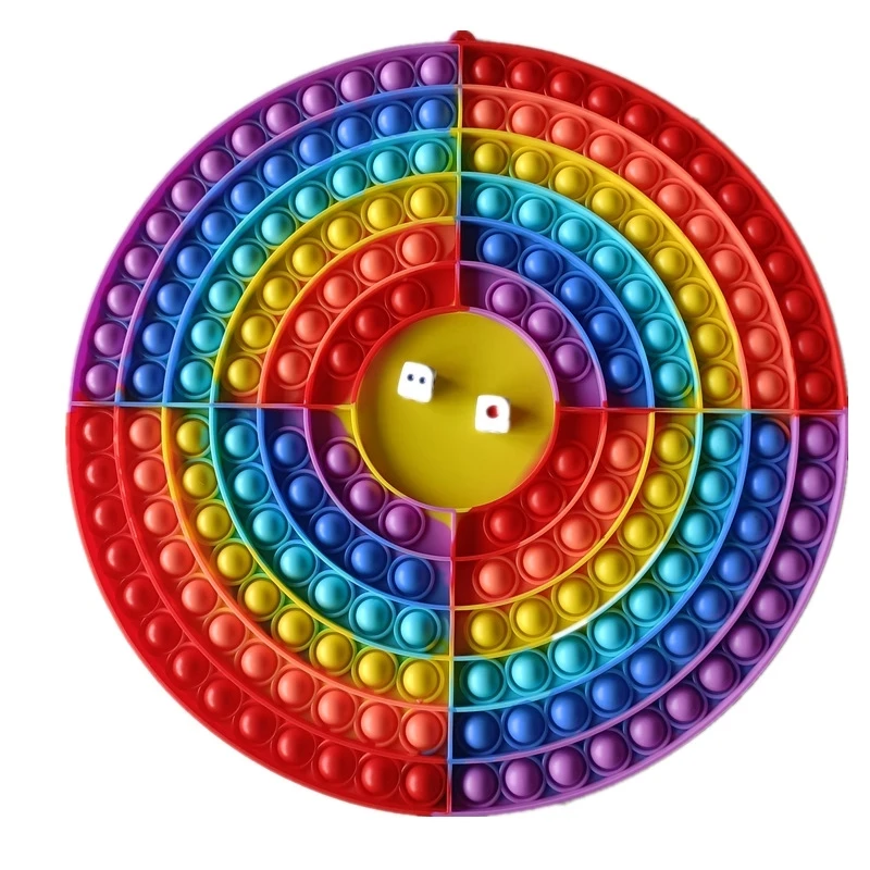 Juego de mesa Pop It de arco&iacute;ris para ni&ntilde;os, tablero de ajedrez de silicona pura, Burbuja de arco iris, juegos educativos para 4 jugadores-5
