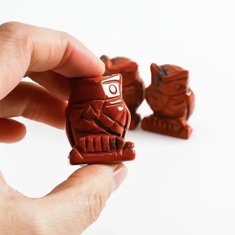 

1.5' inch Natural Quartz Crystal Animal red Jasper Sculpture owl Statue 1pc