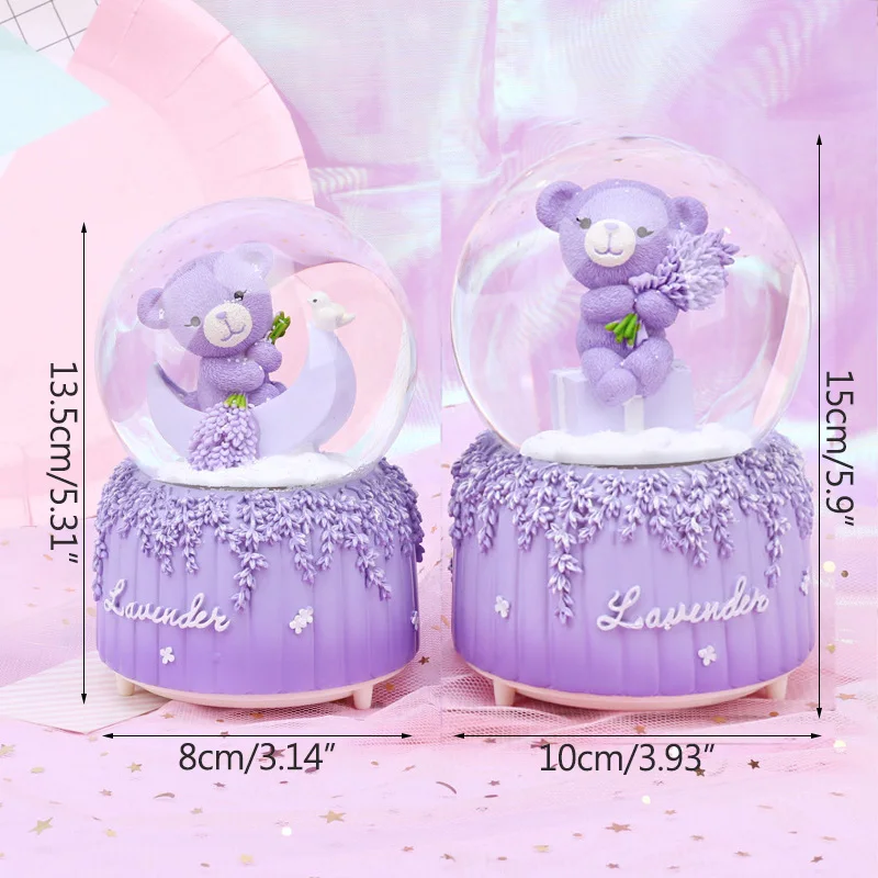 

Creative Lavender Bear Snow Globe Crystal Ball Rotating Music Box Christmas Decoration For Home Home Decoration Accssories