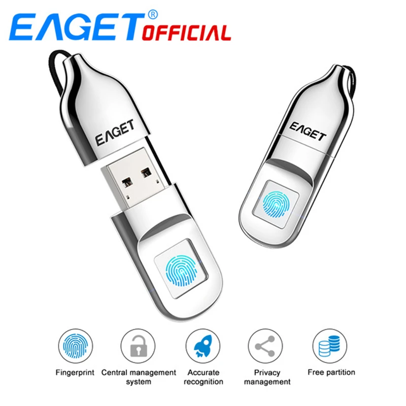 EAGET USB Флешка 64 ГБ Накопитель Отпечатков Пальцев Компактный Накопитель С Шифрованием 32GB USB Флэш-Накопитель Флкшка Для Ноутбука PC
