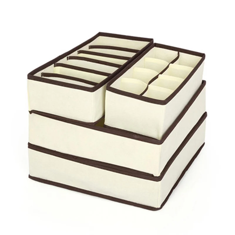

Non-woven beige underwear storage box four-piece bra storage box socks storage box storage clothing partition bra storage box