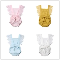 newborn toddler baby girls boys 100 cotton belt bodysuits lace sleeve solid bow jumpsuits summer sunsuit