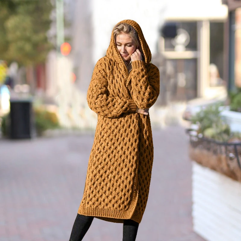 Женский вязаный кардиган зима 2019 повседневный теплый однотонный длинный женский