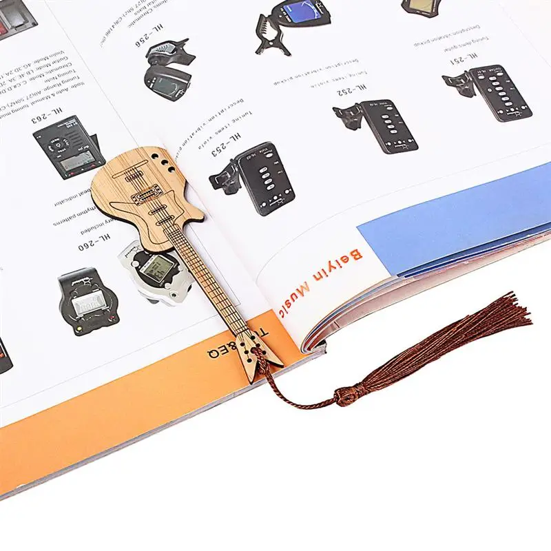 

Bamboo Book Mark with Tassel Guitar Shape Page-marker Creative Gift