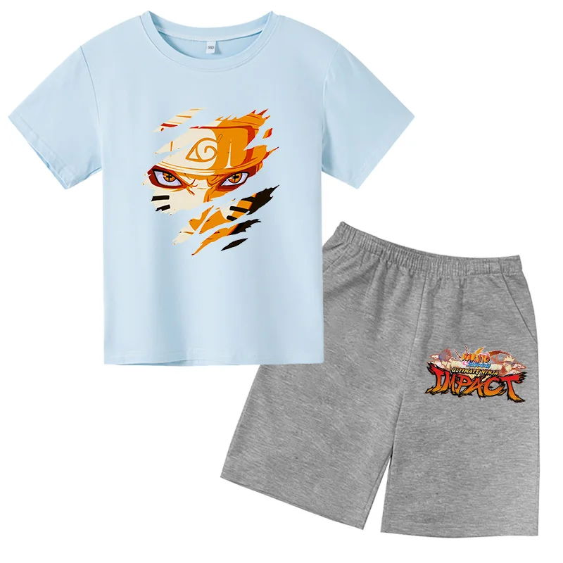

New 2021 summer T - shirt set fashion children animation street casual sports short - sleeved T - shirt + shorts Kids Cotton Sui