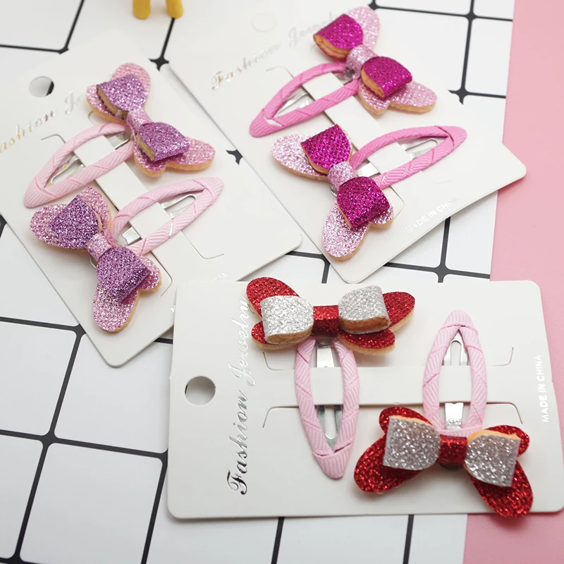 

Hot Selling New Fashion Super Cute Sweet Fabric Candy Color Bow Children's Hair Clips Sets for Girls