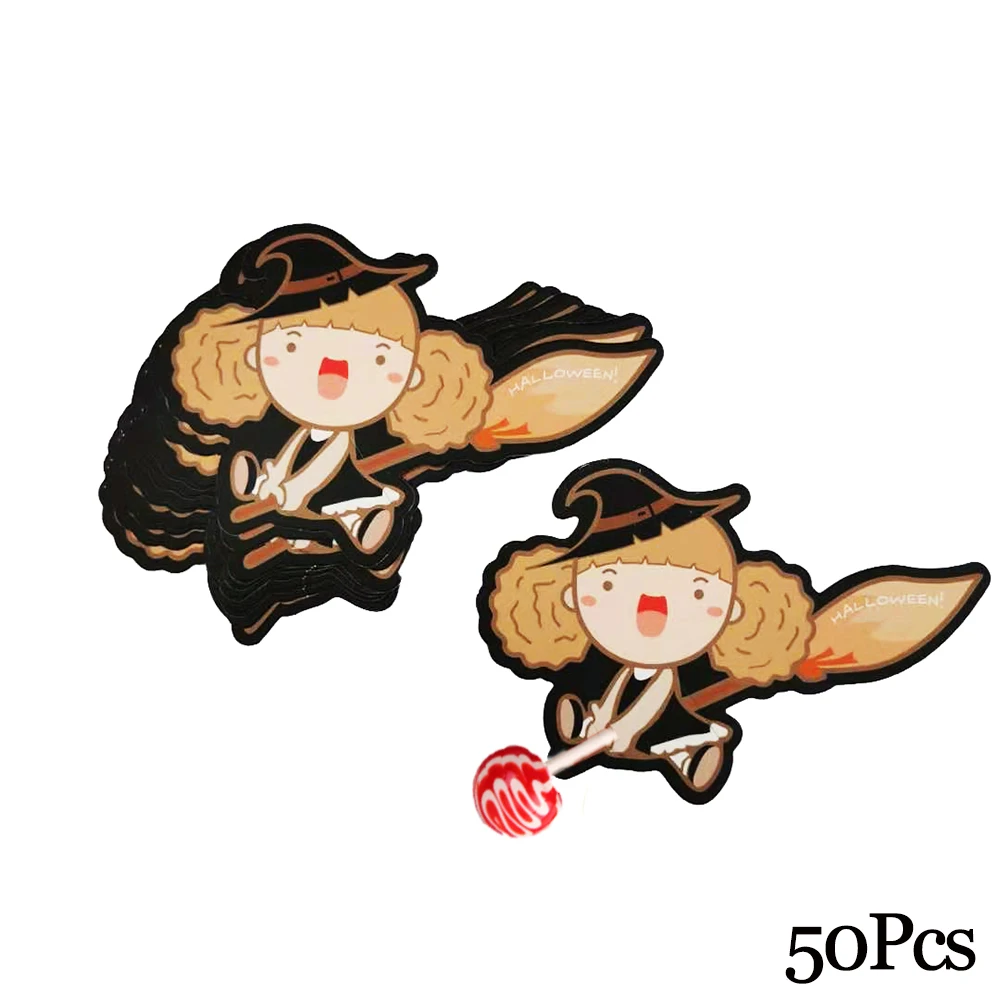 50Pcs Witch Держатель для леденцов, бумажные карты для конфет, леденец, украшение, карта с мультяшным принтом, на Хэллоуин, Рождество, день рождения, конфета, аксессуары - Цвет: 50Pcs Witch