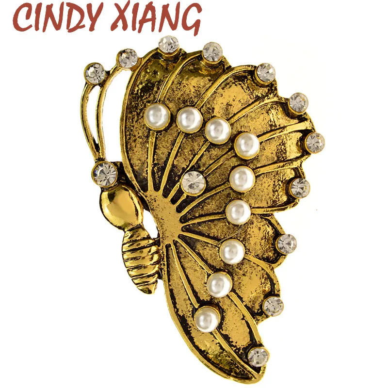 

CINDY XIANG New Rhinestone Pearls Butterfly Brooches For Women Vintage Insect Brooch Pins Summer Autumn Design Fashion Jewelry