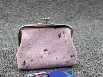 14pink M007 милый мультяшный холщовый кошелек с двойной розой короткий тканевый цветочный женский кошелек кошельки для монет для девушек и женщин студенческий подарок - Цвет: 14pink