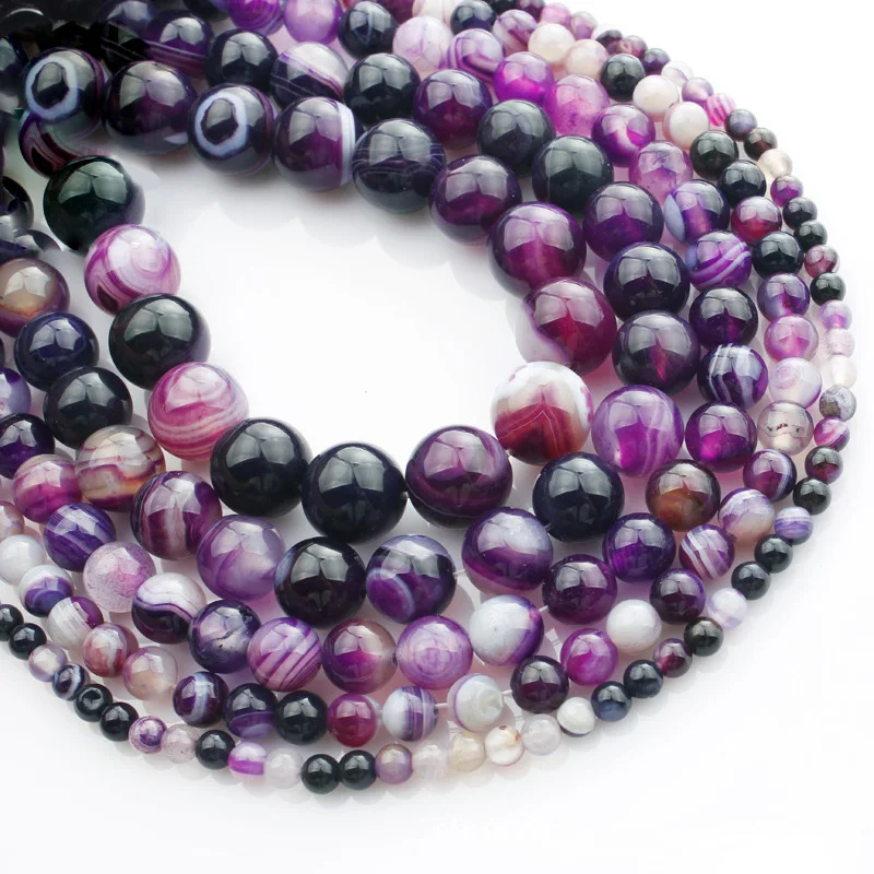 

15"(38cm) Strand Round Natural Purple Lace Agate Stone Rocks 4mm 6mm 8mm 10mm 12mm Gemstone Beads for Bracelet Jewelry Making