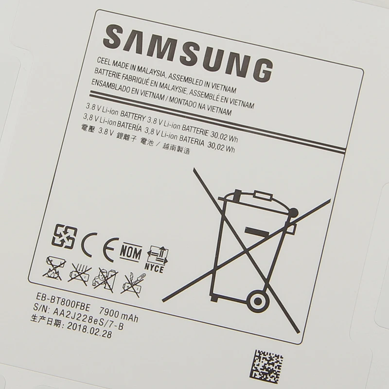 Оригинальный аккумулятор Samsung EB-BT800FBC для GALAXY Tab S 10 5 T800 T801 SM-T807 SM-T805C 7900 мАч |