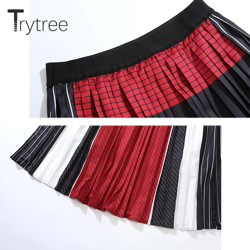 

Trytree Autumn Winter Women Casual Two piece Set O-neck Knitting Black Tops + Skirt Pleated Panelled Fashion Set 2 Piece Set