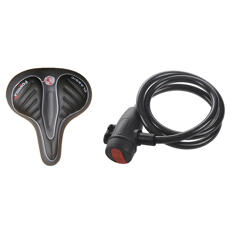 

1 Pcs Wide Big Bum Bike Soft Pad Saddle Seat & 1 Pcs Universal Anti-Theft Bike Bicycle Lock