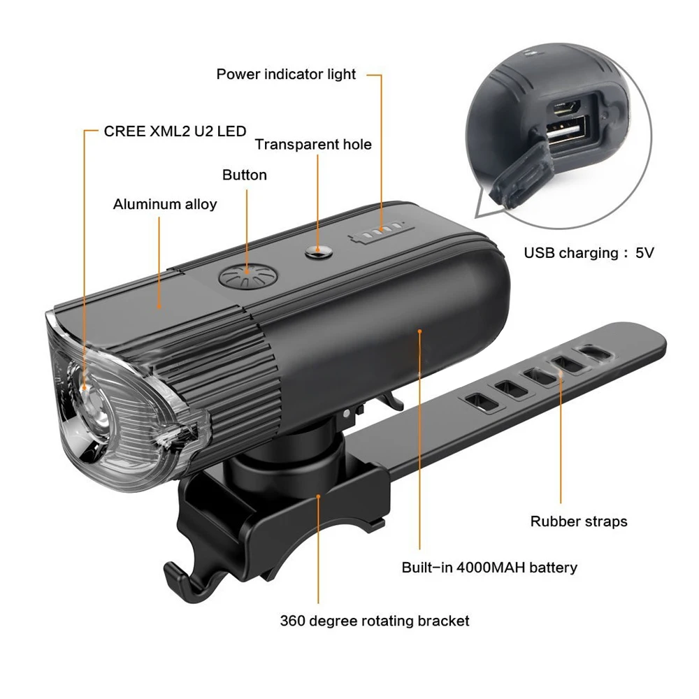 

Bike Lights Rechargeable 300 Lumens Bicycle LED MTB Cycling Lights Waterproof Front Headlight Bicycle Flashlight Warning Lights