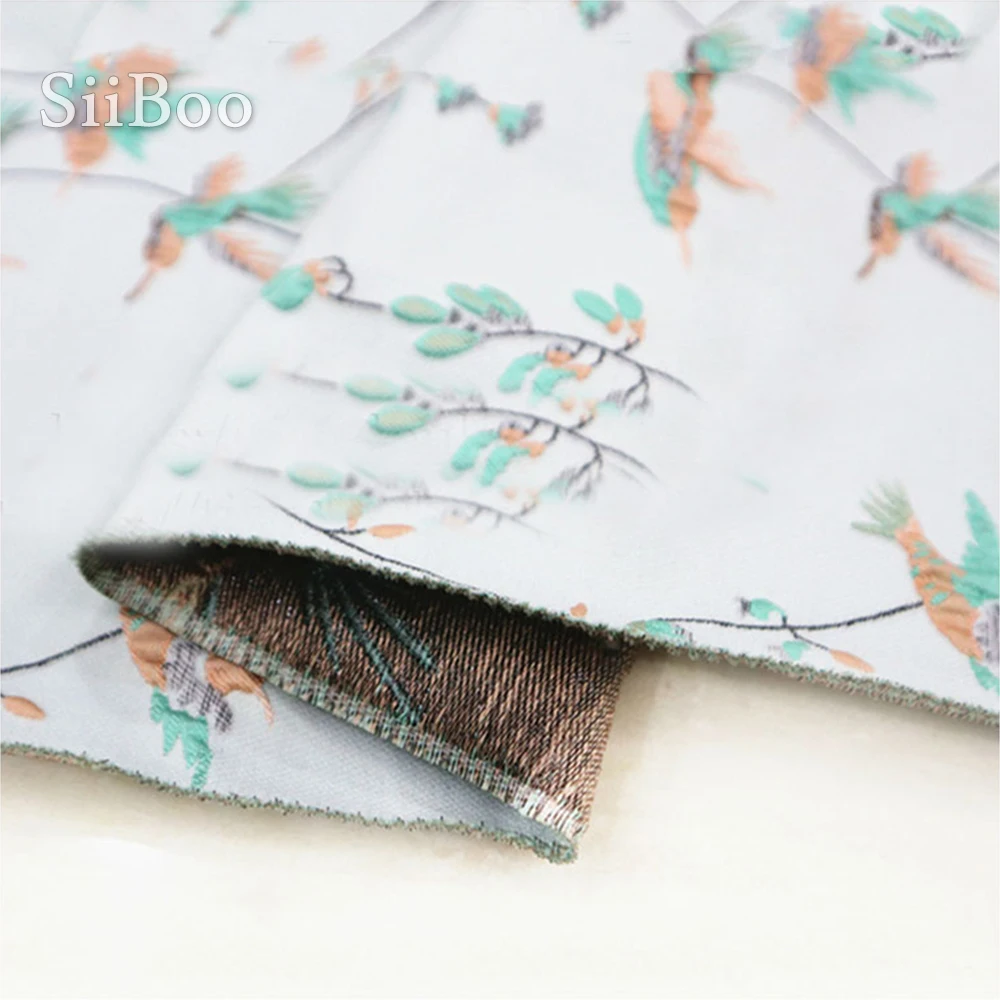 Роскошный светильник зеленый 3D птица растение металлик жаккард парча ткань для