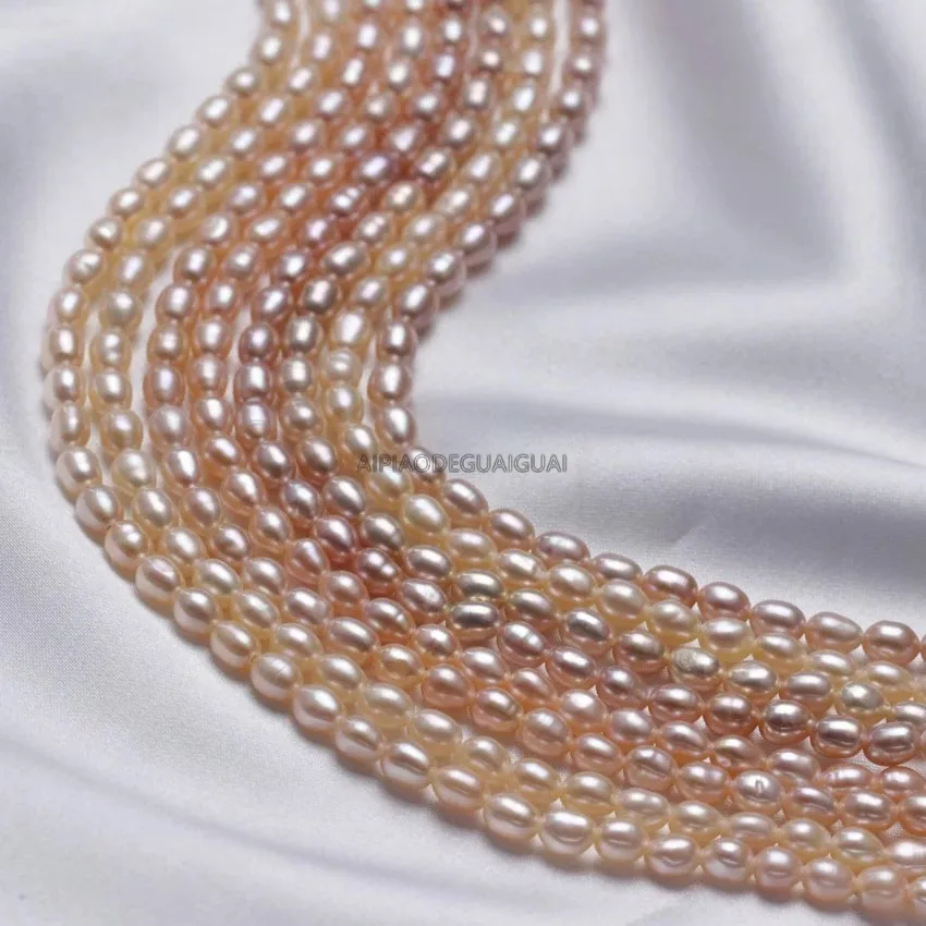 

APDGG wholesale 5strands Real 4-5mm rice white pink purple pearl strands loose beads women lady jewelry DIY