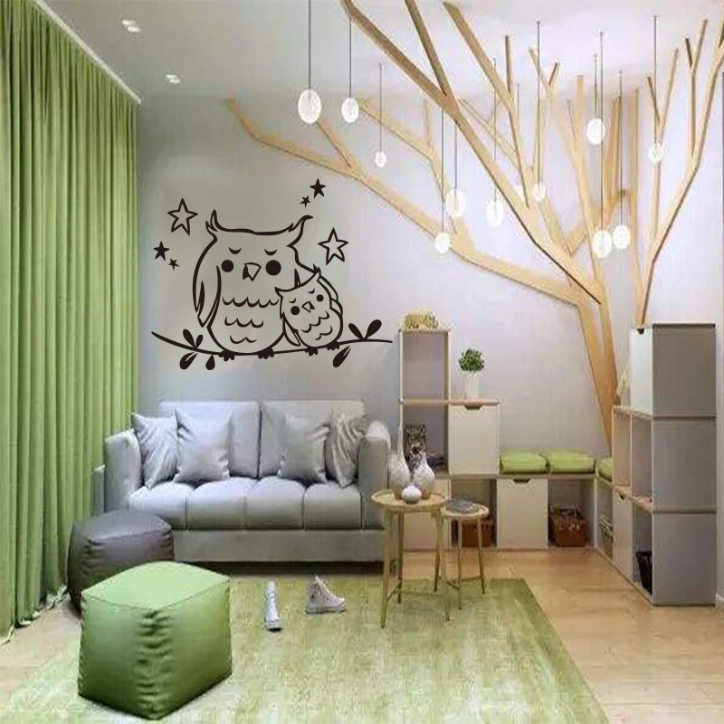 Sticker Bird Mother Baby Owl Vinyl Carving Removable Wall Decal Art Wallpaper Original Fashion Decorative Painting DD0611 | Дом и сад
