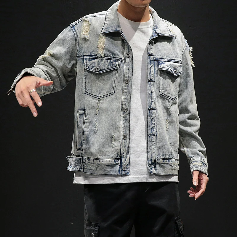 

Denim jacket teen fat big size denim jacket hole men's clothing