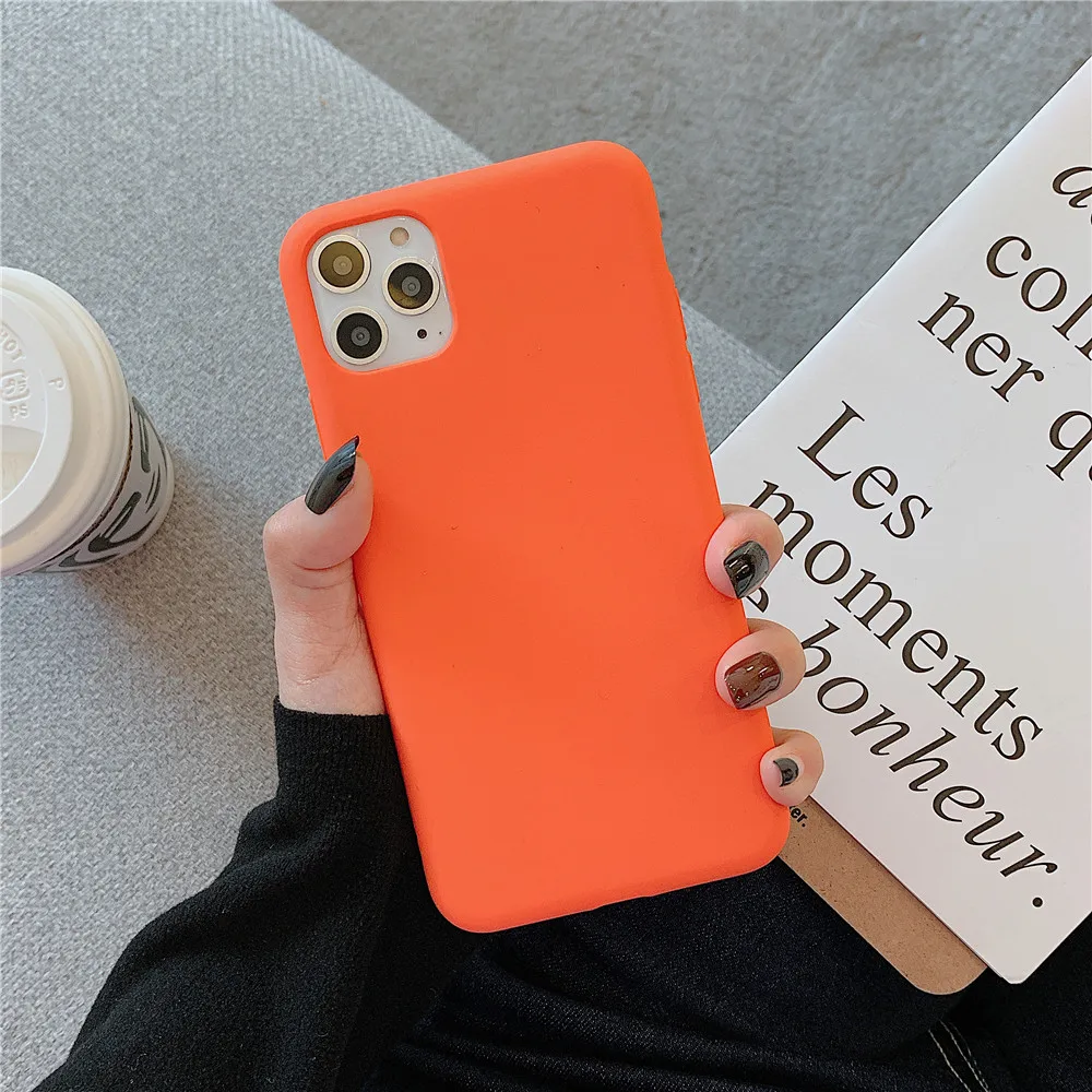 Lovebay превосходный чехол для телефона для iPhone 11 Pro X XR XS Max 7 8 6 6s Plus яркий сплошной цвет матовый чехол Мягкий ТПУ задняя крышка - Цвет: Оранжевый