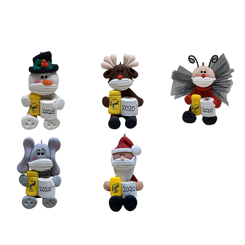 

2020 Animal Ornaments Wearing Face Covers and Holding Toilet Paper Christmas Ornament Cute Animal Survival Pendant Decor B99