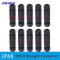 3pin outdoor waterproof straight connector black junction box electrical wire cable connection plug socket terminal block 10 pcs