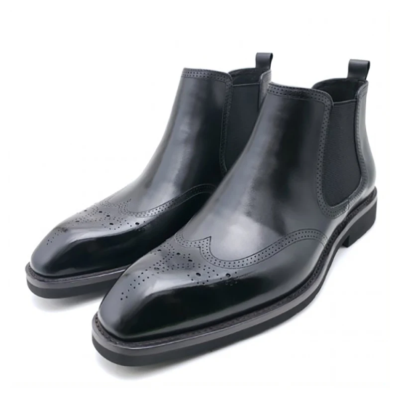 

Chelsea Brogue Solid Winter Mens Boots Shoes Work Boots Add Velvet Fashion Designer Shoes Men Genuine Leather