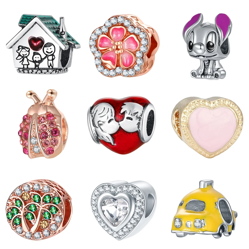 

Lovely Crystal Heart Animal Round Beads Fit Original Pandora Charms Bracelet Women Girls Jewelry Gifts