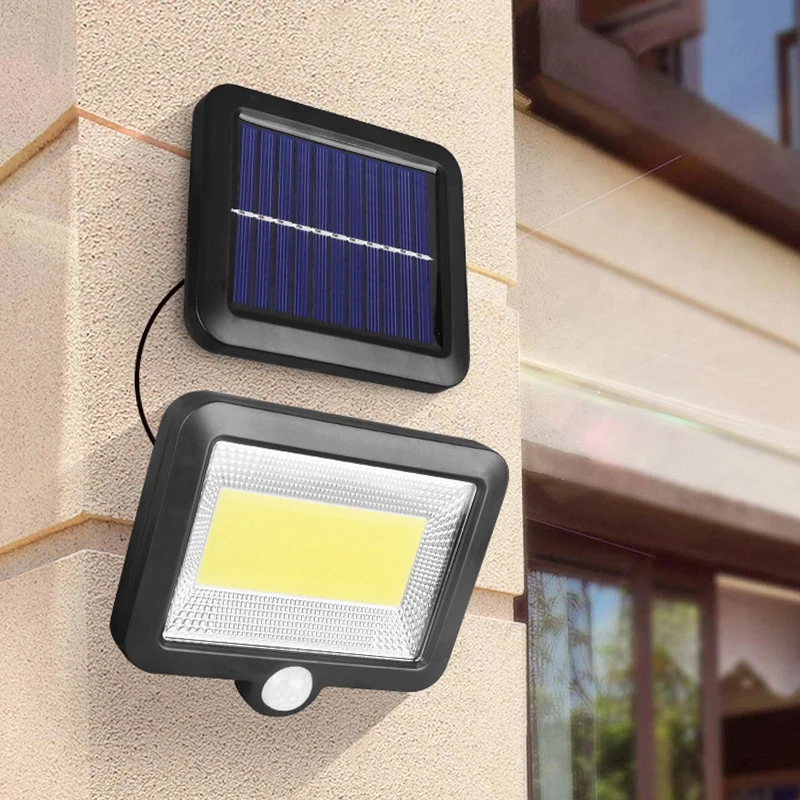 Светодиодный настенный светильник COB на солнечной батарее, водонепроницаемый уличный садовый светильник с пассивным ИК датчиком движения ...