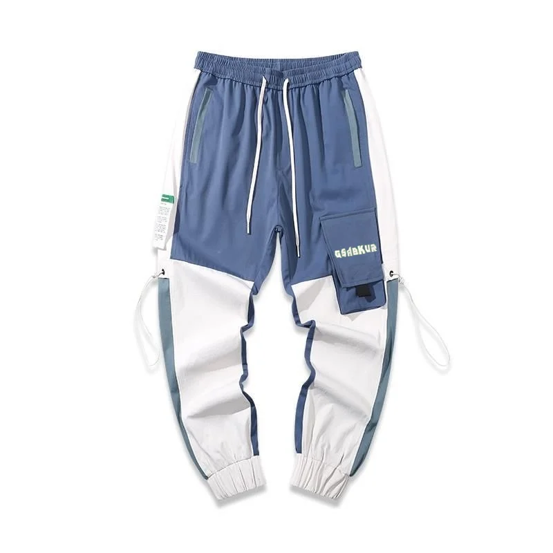 

Men Patchwork Cargo Pants 2020 Mens Hiphop Blue Pockets Joggers Pants Male Korean Fashion Sweatpants Summer Overalls